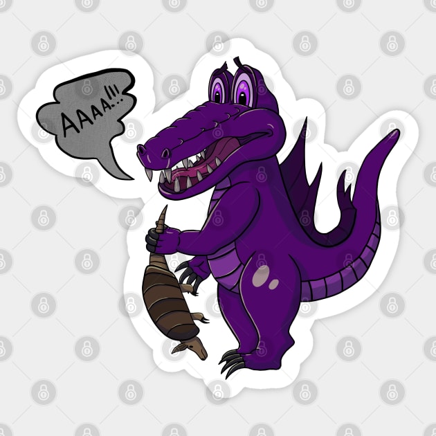 Cute Funny Purple Crocodile With Armadillo Sticker by micho2591